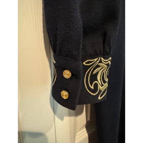 Vintage Outlander Black Gold Embroidered Knit Dress Button Front Career - Picture 8 of 8